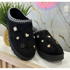 Top Moda Women's Studded Charm Platform Mule Slippers Black Size 7 New